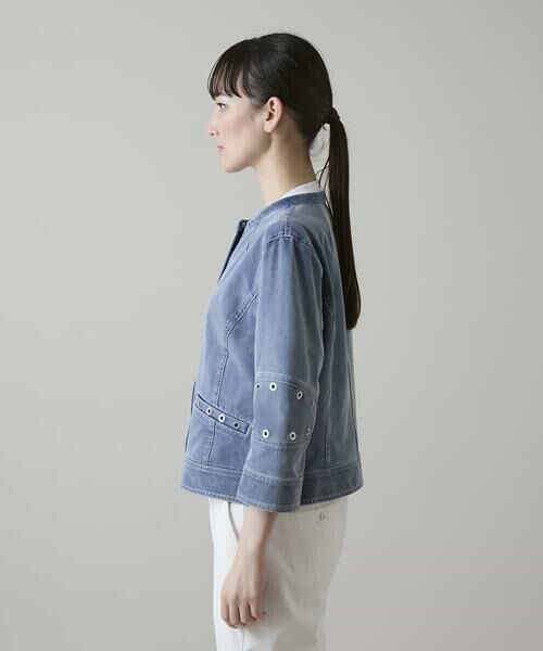 HIROKO KOSHINO / ヒロココシノ ノーカラージャケット | アイレットストレッチデニムジャケット /洗える | 詳細3