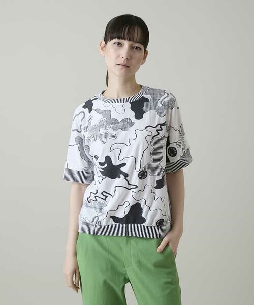 HIROKO KOSHINO / ヒロココシノ カットソー | ニュアンスモチーフデザインプルオーバー/日本製（ホワイト）