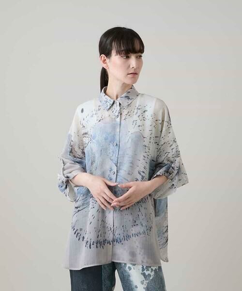 HIROKO KOSHINO / ヒロココシノ シャツ・ブラウス | 墨絵プリントデザインシャツ /日本製/洗える | 詳細2