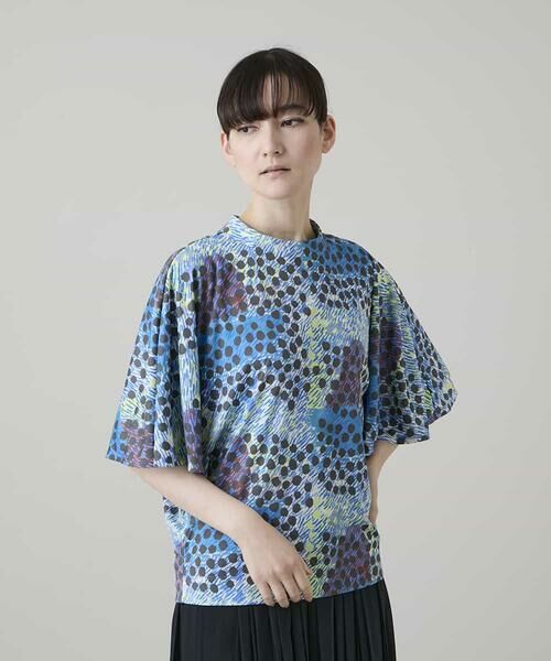 HIROKO KOSHINO / ヒロココシノ カットソー | ウォータードットドルマンプルオーバー /日本製/洗える（ブルー）
