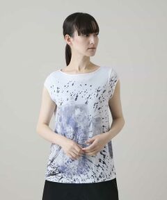 HIROKO KOSHINO / ヒロココシノ タンクトップ | 墨絵プリントスリーブレスカットソー /日本製/洗える