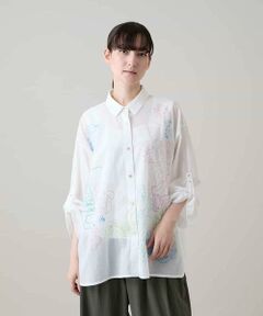 HIROKO KOSHINO / ヒロココシノ シャツ・ブラウス | ルーム柄プリントロールアップブラウス/洗える