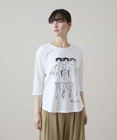 HIROKO KOSHINO / ヒロココシノ カットソー | ぼかしデッサン七分袖カットソー/日本製/洗える