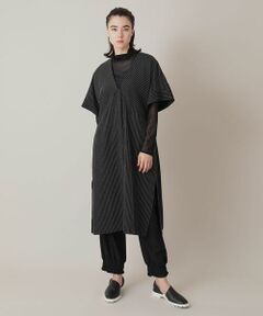 HIROKO KOSHINO / ヒロココシノ ベスト | ピンタックボーダージャカードジレ /日本製/洗える