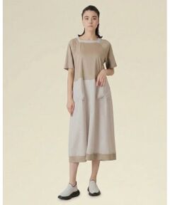HIROKO KOSHINO / ヒロココシノ ロング・マキシ丈ワンピース | 異素材コンビ配色ワンピース/洗える