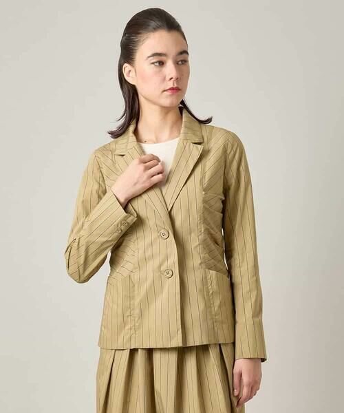 HIROKO KOSHINO / ヒロココシノ セットアップ | 先染めストライプデザインジャケット /日本製/洗える（ベージュ）