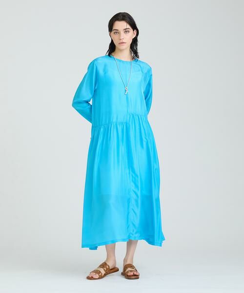 HOUSE OF LOTUS/ハウス オブ ロータス シルクハブタエアシンメトリーワンピース ブルー 2 HOUSE OF LOTUS/ハウス オブ ロータス シルクハブタエアシンメトリーワンピース ブルー 2