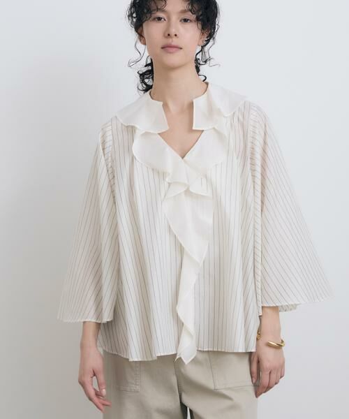 HOUSE OF LOTUS/ハウス オブ ロータス シャイニーストライプラッフルブラウス ホワイト 2 HOUSE OF LOTUS/ハウス オブ ロータス シャイニーストライプラッフルブラウス ホワイト 2