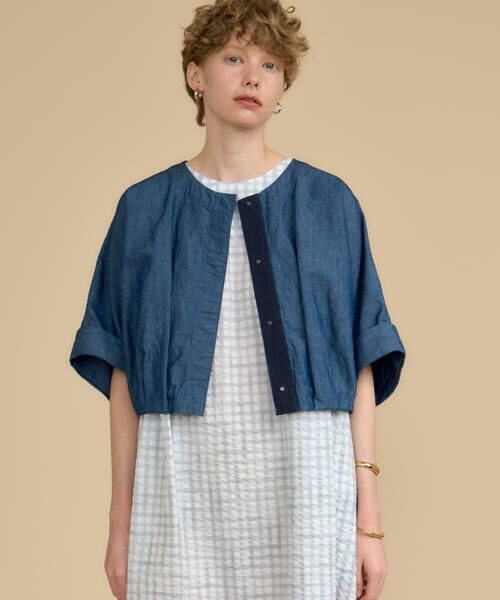 HOUSE OF LOTUS/ハウス オブ ロータス コットンリネンブレンドクロップドジャケット インディゴ 2 HOUSE OF LOTUS/ハウス オブ ロータス コットンリネンブレンドクロップドジャケット インディゴ 2