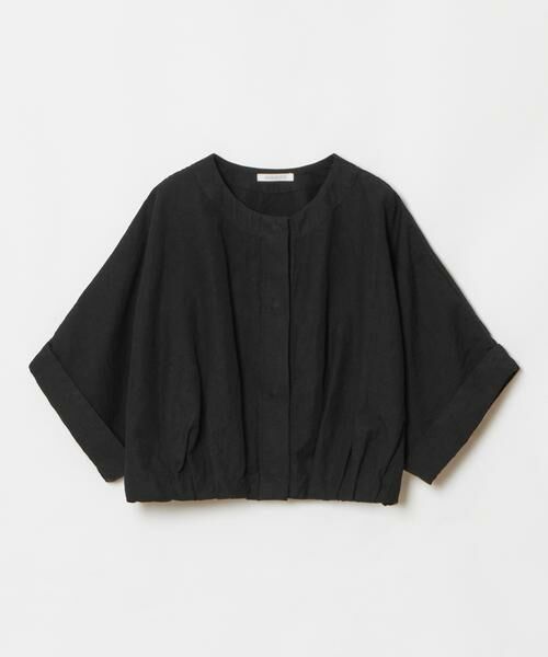 Drawerコットンリネンブレンド異素材切替ノーカラージャケット ボレロ 黒 セール】 コットンリネンブレンドクロップドジャケット （その他