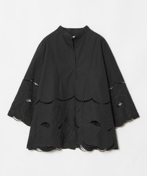 美品✨24SS Plantation リネンキャンバス ノーカラーブラウス 黒 セール】 ◇ハードマンリネンセーラーカラーブラウス （シャツ