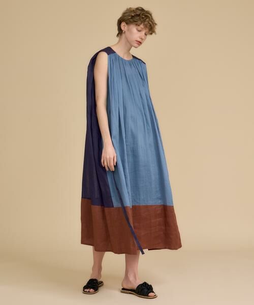 HOUSE OF LOTUS / ハウス オブ ロータス ワンピース | マルチカラーリネンブロッキングワンピース | 詳細6
