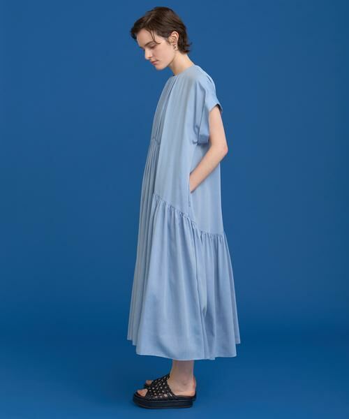 美品 3 ET DEMI 別注 リネン ティアードワンピース ブルー 美品 3 ET DEMI 別注 リネン ティアードワンピース ブルー