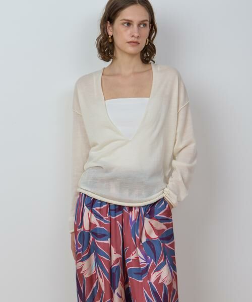 HOUSE OF LOTUS / ハウス オブ ロータス ニット・セーター | Extra Soft Wool Loopback Jersey Deep V Neck Long Sleeve Pull Over with St | 詳細1