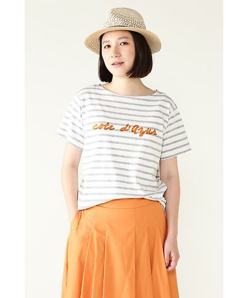 human woman / ヒューマンウーマン カットソー | １８Ｓ／Ｚボーダー天竺ロゴTシャツ | 詳細1