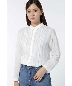 human woman / ヒューマンウーマン シャツ・ブラウス | レース×ピンタック　シャツ衿ブラウス