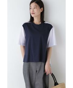 ◆ストライプ布帛コンビＴシャツ