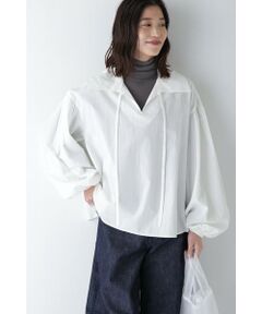 human woman / ヒューマンウーマン シャツ・ブラウス | ◆綿麻ボイルスキッパーボリュームブラウス