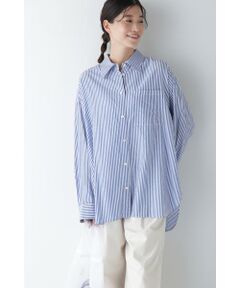 human woman / ヒューマンウーマン シャツ・ブラウス | ◆オーガニックコットン混ストライプオーバーシャツ