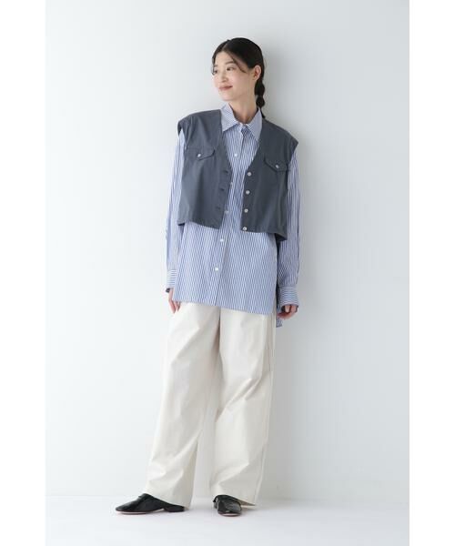 human woman / ヒューマンウーマン シャツ・ブラウス | ◆オーガニックコットン混ストライプオーバーシャツ | 詳細3