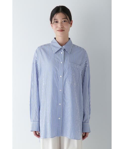human woman / ヒューマンウーマン シャツ・ブラウス | ◆オーガニックコットン混ストライプオーバーシャツ | 詳細8