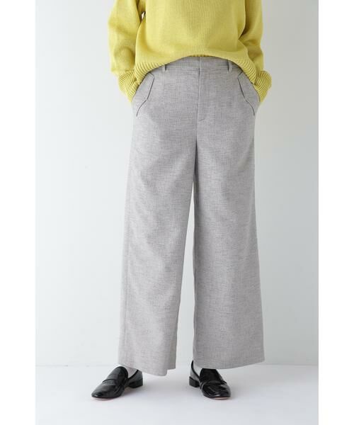 human woman/ヒューマンウーマン ◆リングミックスツィードセミワイドパンツ ライトグレー S human woman/ヒューマンウーマン ◆リングミックスツィードセミワイドパンツ ライトグレー S
