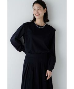 human woman / ヒューマンウーマン カットソー | ◆布帛ドッキングプレーティングジャージープルオーバー