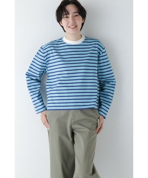 human woman/ヒューマンウーマン ◆ボーダーボックスTシャツ ブルーボーダー3 M human woman/ヒューマンウーマン ◆ボーダーボックスTシャツ ブルーボーダー3 M