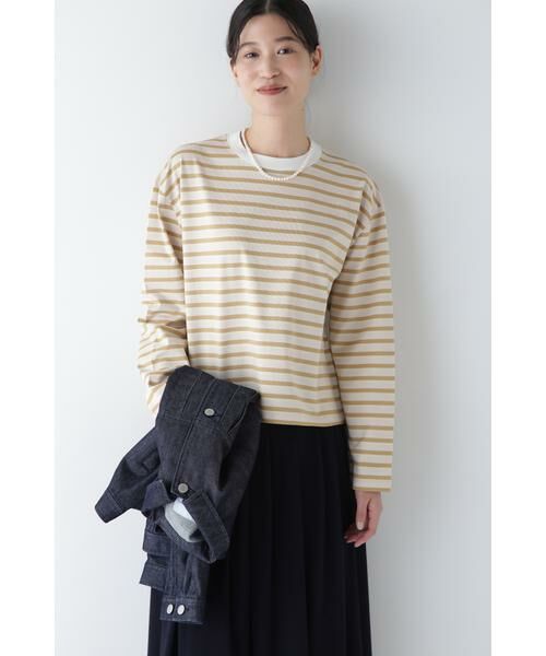 human woman/ヒューマンウーマン ◆ボーダーボックスTシャツ ベージュボーダー3 M human woman/ヒューマンウーマン ◆ボーダーボックスTシャツ ベージュボーダー3 M