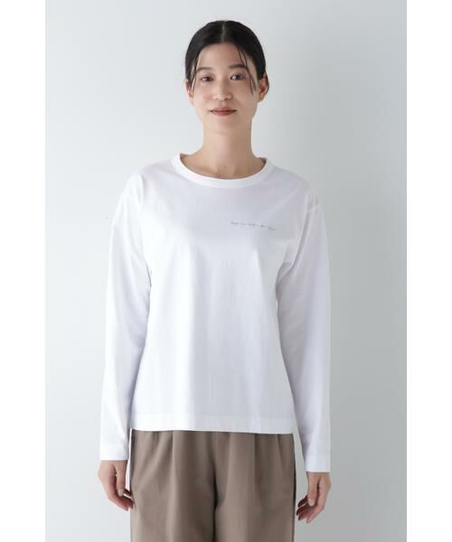 アンナケリーニットライクエンブロイダリーロンT セール】 ◇ロゴエンブロイダリーロングスリーブTシャツ