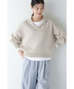 human woman / ヒューマンウーマン ニット・セーター | ◆ギマコットンセーラーカラープルオーバー