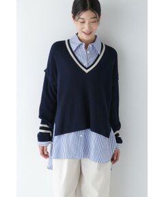 human woman / ヒューマンウーマン ニット・セーター | ◆2WAYライン入Ｖネックプルオーバー