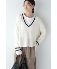 human woman / ヒューマンウーマン ニット・セーター | ◆2WAYライン入Ｖネックプルオーバー
