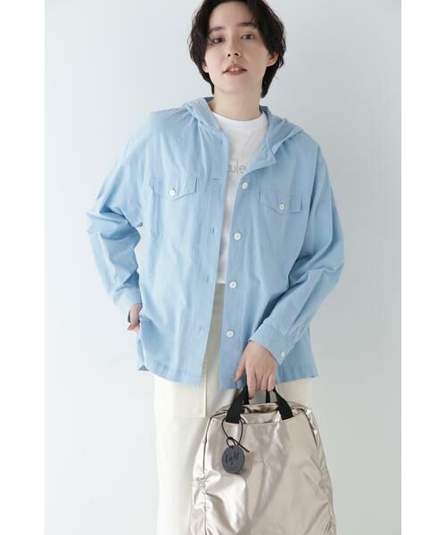 human woman/ヒューマンウーマン ◆製品染めフーディーブラウス ブルー M human woman/ヒューマンウーマン ◆製品染めフーディーブラウス ブルー M