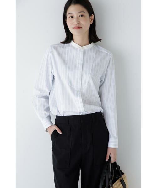 human woman/ヒューマンウーマン ◆コットンドビーストライプクレリックシャツ ホワイト3 M human woman/ヒューマンウーマン ◆コットンドビーストライプクレリックシャツ ホワイト3 M