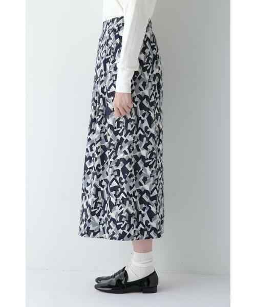 human woman / ヒューマンウーマン スカート | ◆レーヨン麻キャンバスカモジオメトリックPTタックコクーンスカート | 詳細10