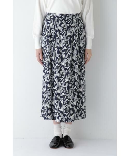 human woman / ヒューマンウーマン スカート | ◆レーヨン麻キャンバスカモジオメトリックPTタックコクーンスカート | 詳細9