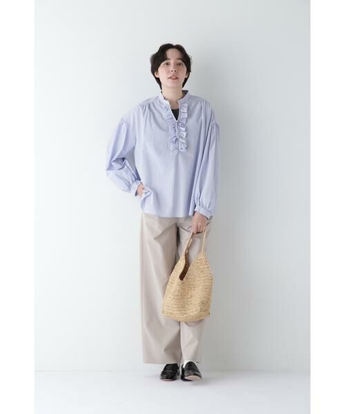 human woman / ヒューマンウーマン パンツ | ◆Ｐレーヨン麻ポプリンマーベルトセミワイドパンツ | 詳細4