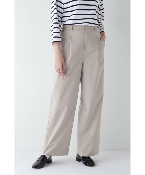 human woman/ヒューマンウーマン ◆Pレーヨン麻ポプリンマーベルトセミワイドパンツ グレージュ2 S human woman/ヒューマンウーマン ◆Pレーヨン麻ポプリンマーベルトセミワイドパンツ グレージュ2 S