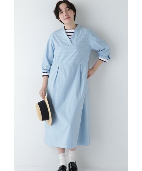 human woman/ヒューマンウーマン ◆製品染め刻み衿ワンピース ブルー M human woman/ヒューマンウーマン ◆製品染め刻み衿ワンピース ブルー M