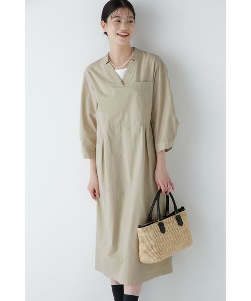 human woman/ヒューマンウーマン ◆製品染め刻み衿ワンピース ベージュ M human woman/ヒューマンウーマン ◆製品染め刻み衿ワンピース ベージュ M