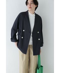 human woman / ヒューマンウーマン アウター | ◆ナイロンポリエステルストレッチストライプノーカラーPコート