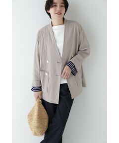 human woman / ヒューマンウーマン アウター | ◆ナイロンポリエステルストレッチストライプノーカラーPコート