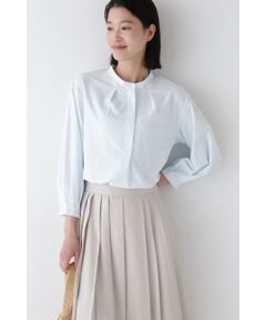 human woman / ヒューマンウーマン カットソー | ◆鹿の子ジャージーストライプバンドカラープルオーバー