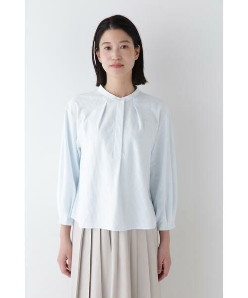 human woman / ヒューマンウーマン カットソー | ◆鹿の子ジャージーストライプバンドカラープルオーバー | 詳細4