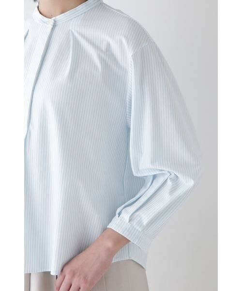 human woman / ヒューマンウーマン カットソー | ◆鹿の子ジャージーストライプバンドカラープルオーバー | 詳細8