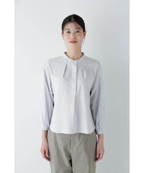 human woman / ヒューマンウーマン カットソー | ◆鹿の子ジャージーストライプバンドカラープルオーバー | 詳細14