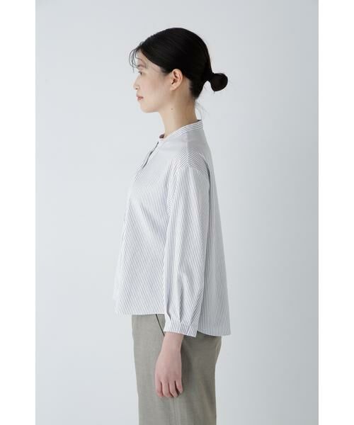 human woman / ヒューマンウーマン カットソー | ◆鹿の子ジャージーストライプバンドカラープルオーバー | 詳細15