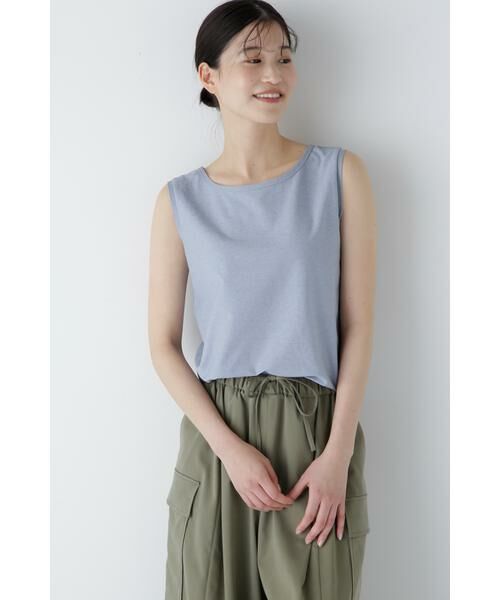 human woman/ヒューマンウーマン ◆麻混タンクトップ ブルー M human woman/ヒューマンウーマン ◆麻混タンクトップ ブルー M