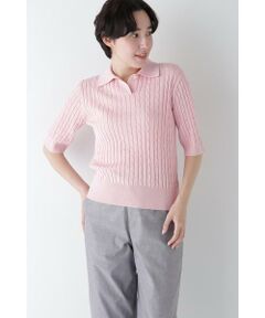 human woman / ヒューマンウーマン ニット・セーター | ◆コットンケーブル柄ポロニットプルオーバー